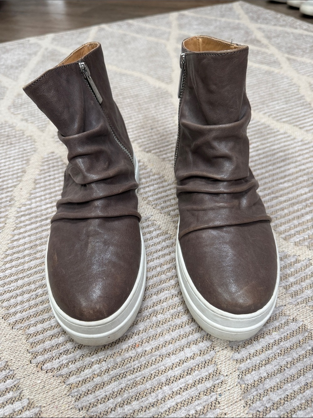 J/SLIDES Brown Leather High-Top Slip-On Boots with Side Zip